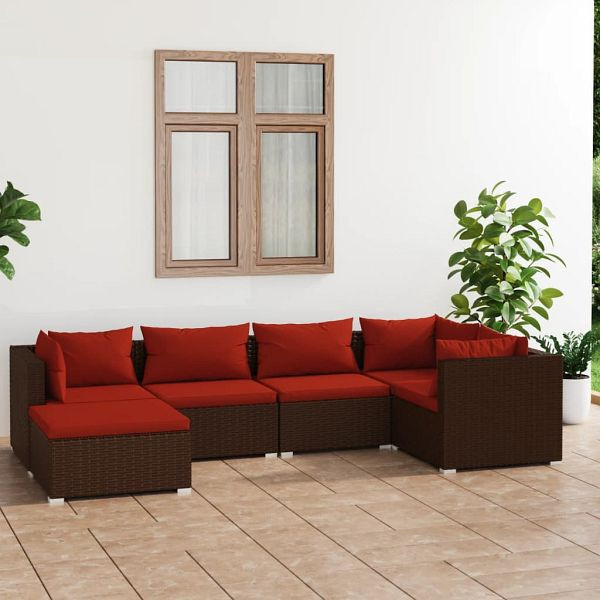 vidaXL 6-teilig Garten-Lounge-Set mit Kissen Poly Rattan Braun, 3101811