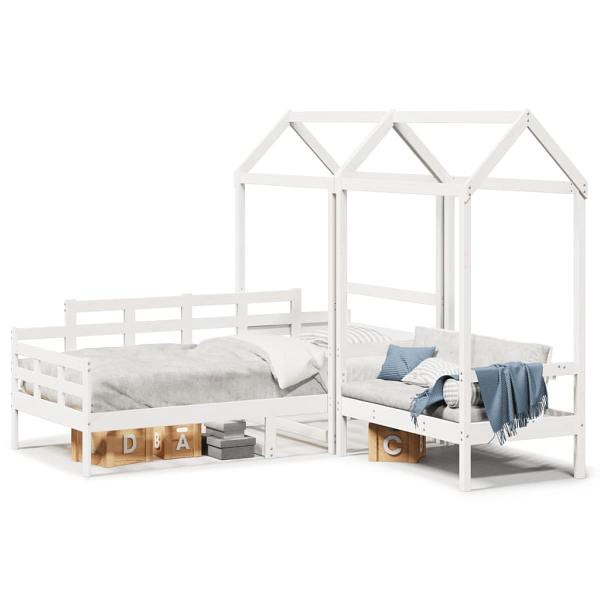 vidaXL Tagesbett und Bank mit Dach Weiß 80x200 cm Kiefernholz, 3282309