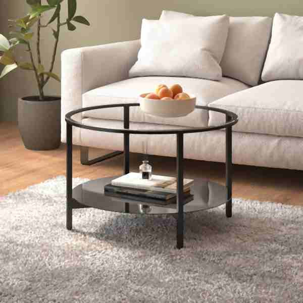 vidaXL Beistelltisch Schwarz und Transparent 70 cm Hartglas, 331618