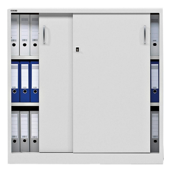 Deskin Schiebetürenschrank BASE L, Stahl, Lichtgrau RAL 7035, B 1200 x H 1200 x T 420 mm, 220755