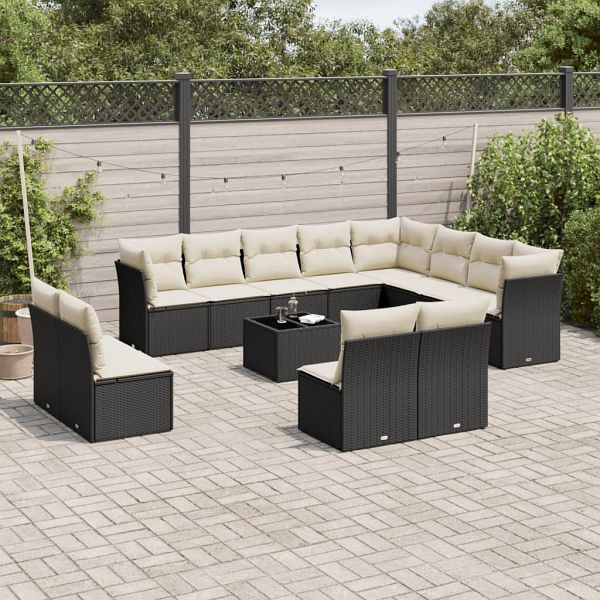 vidaXL 13-teilig Garten-Sofagarnitur mit Kissen Schwarz Poly Rattan, 3218476