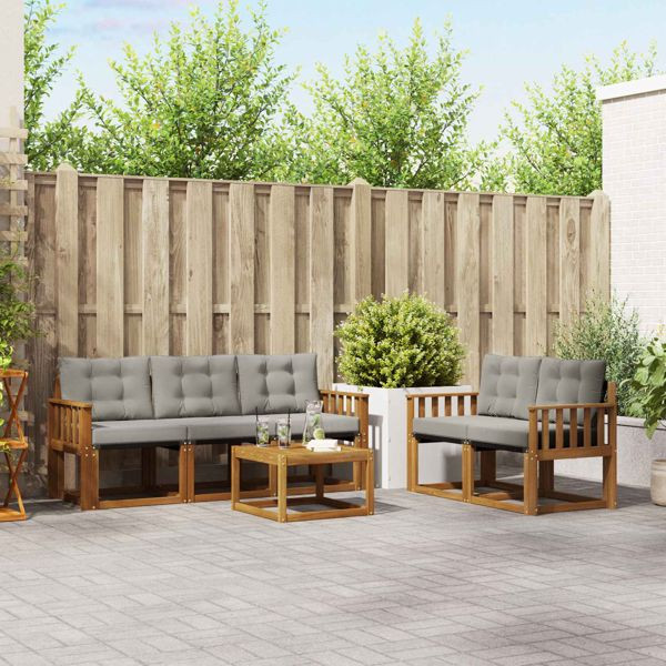 vidaXL Outdoor-Sofagarnitur mit Kissen 6-teilig Natürlich und Hellgrau, 3368398