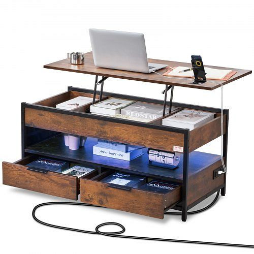 VEVOR Couchtisch Wohnzimmertisch Anhebbar Kaffeetisch Rechteckig 1m Braun, KFZZFX394INC9EUJEV2