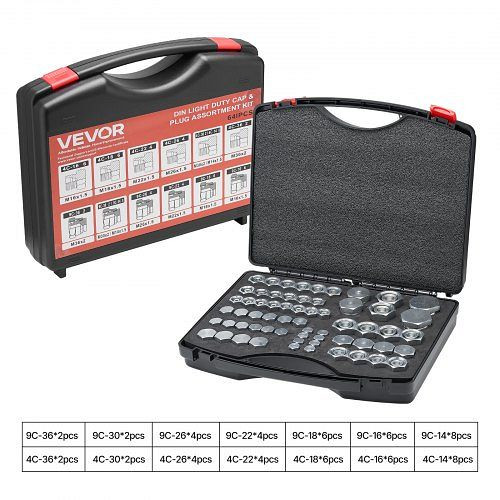 VEVOR 64-tlg. DIN-Hydraulikfittings Set, Kappen & Stopfen, Präzisionsgewinde, Größen 14/16/18/22/26/30/36, YYGSDINJT64JR2X69V0