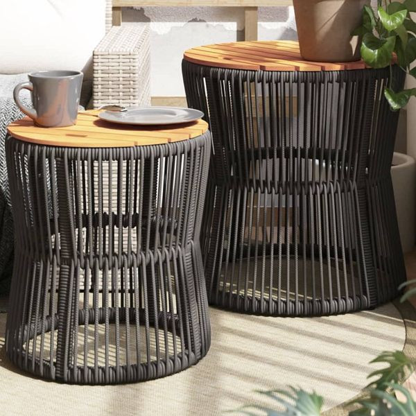 vidaXL Garten-Beistelltische 2 Stück mit Holzplatte Grau Poly Rattan, 366292