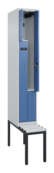 C+P Z-Spind Evolo PLUS, Bank, 2 Fächer, 2120x300x815mm, 7035/5023, Zylinderschloss, Sitzfläche Kunststoff, Sitzbank, 0490537-102 S10089