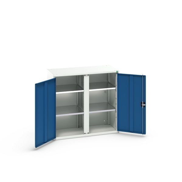bott verso Flügeltürschrank, mit 4 Fachböden, BxTxH: 1050 x 550 x 1000 mm, Lichtgrau / Enzianblau, 16926555.11