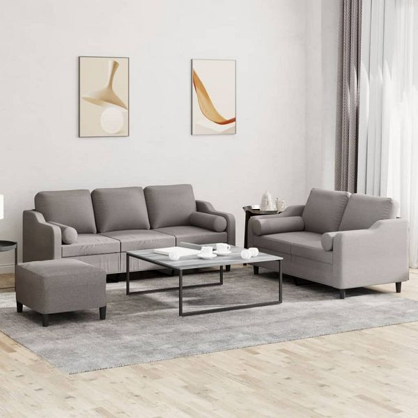 vidaXL 3-teilig Sofagarnitur mit Kissen Taupe Stoff, 3201865
