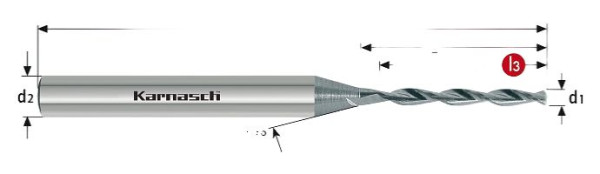 Karnasch VHM-Hochleistungsbohrer Mini d= 2,80 /L3= 14,0 HA poliert, VE: 2 Stück, 2203600280140