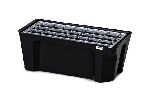 DENIOS base-line Kleingebindewanne base-line aus Polyethylen (PE), mit Ablauf und verzinktem Gitterrost, 5 Liter, 290889