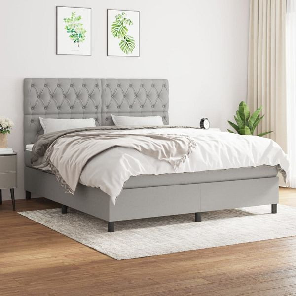 vidaXL Boxspringbett mit Matratze Hellgrau 160x200 cm Stoff, 3142025