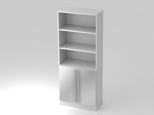 Hammerbacher Schrank 5OH, 2 Türen unten Sockelblende, Relinggriff Weiß/Silber, 80x42x200,4 cm (BxTxH), V7700/W/S/RE