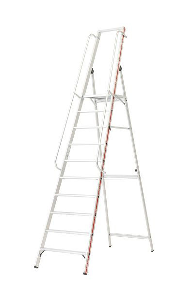HYMER Plattformleiter mit langem Handlauf, 10 Sprossen/Stufen, 807810