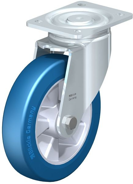 Blickle LH-ALBS 200K Stahlblech-Lenkrolle, Schwerlast-Ausführung, mit Anschraubplatte, Blickle Besthane® Soft, Blau, 714717