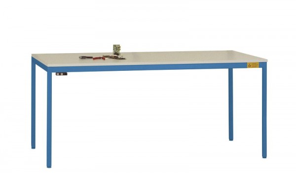 Manuflex ESD-Arbeitstisch UNIDESK mit Kautschukplatte, Gestell Brillantblau RAL 5007, BxTxH = 2000 x 800 x 720-730 mm, Brillantblau, LD1113.5007