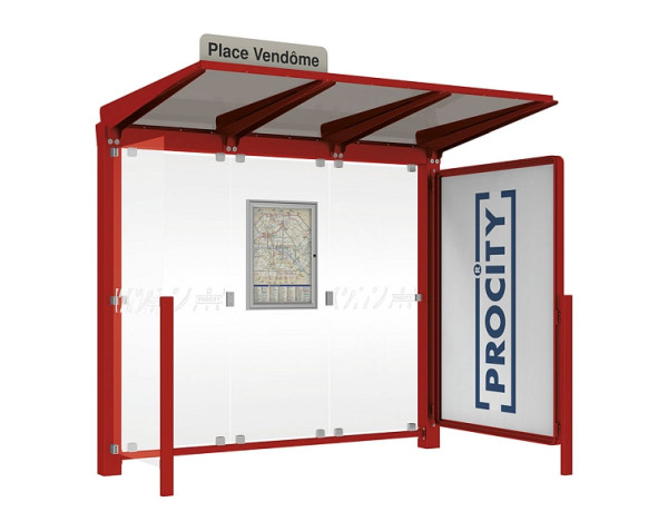 Procity Wartehalle Venedig - 1 Schaukasten 2000 + 1 Seitenverkleidung, Farbe RAL 3004, Maße: Breite 2500 x Höhe 2422 x Tiefe 1520 mm, 529652.3004