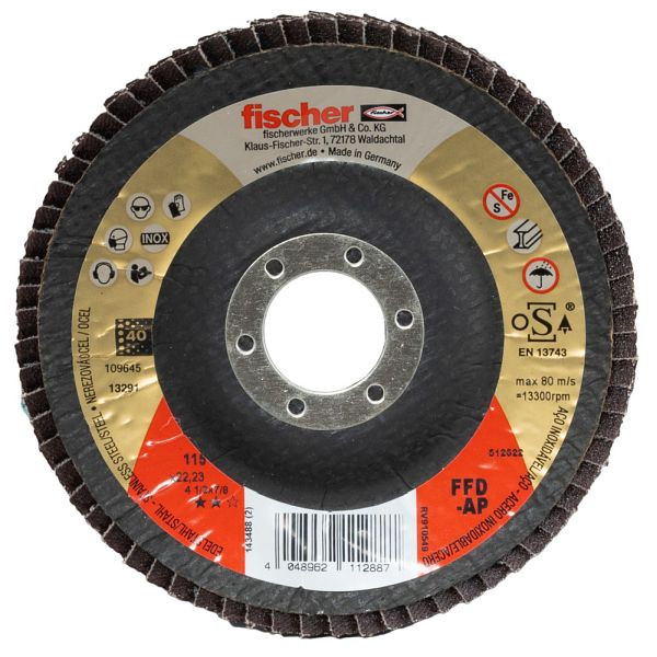 Fischer Lamellenschleifscheibe FFD-AP 115 K40 INOX, VE: 10 Stück, 512522
