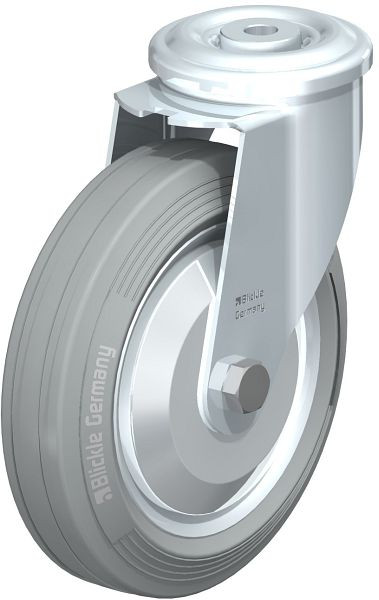 Blickle LER-VE 180R-SG-FA Stahlblech-Lenkrolle mit Rückenloch, Vollgummi, Grau, 729186