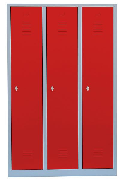 Lüllmann Stahl-Kleiderschrank / Garderobenschrank, 1800 x 1185 x 500 mm, Lichtgrau/Feuerrot, 515134