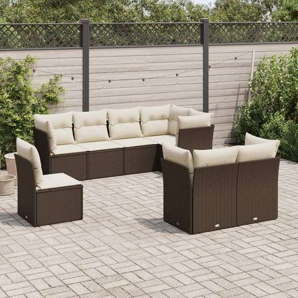 vidaXL 8-teilig Garten-Sofagarnitur mit Kissen Braun Poly Rattan, 3249772