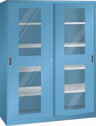 LISTA Schiebetürschrank (BxTxH) 1500x500x1950mm KEY Lock, Lichtblau, 8 Verstellböden, Sichtfenstertür, 60.719.010