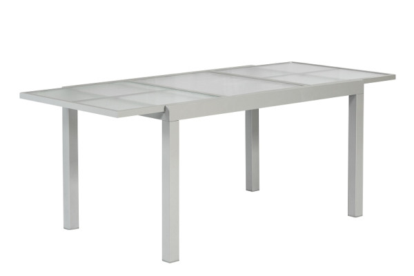 Merxx Ausziehtisch 120 (180) x 90 cm, silbernes Gestell, matte Glasplatte, Aluminiumgestell, 26455-219