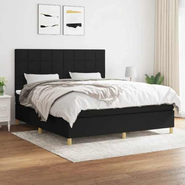 vidaXL Boxspringbett mit Matratze Schwarz 160x200 cm Stoff, 3142347