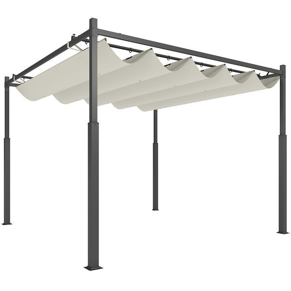 Outsunny Pergola ca. 3x3 m Freistehend Terrassenüberdachung mit Schiebedach, magnetisches Pad, 8 cm Säule UV-beständig, 84C-570V01CW