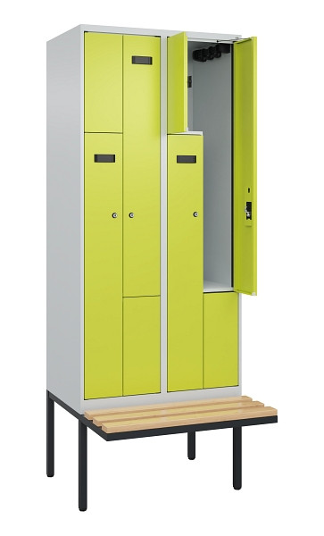 C+P Z-Spind Evolo PLUS, Bank, 4 Fächer, 2120x800x815mm, 7035/0024, Zylinderschloss, Sitzfläche Holz, 0490437-224 S10041