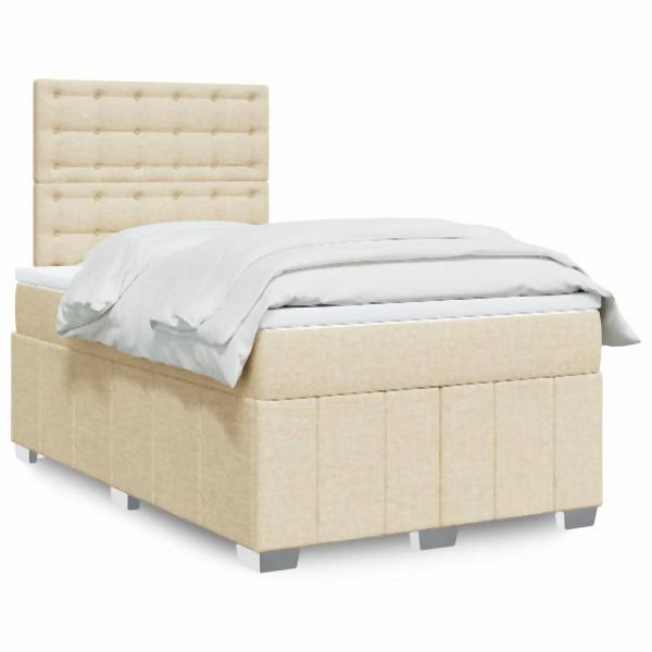 vidaXL Boxspringbett mit Matratze Creme 120x200 cm Stoff, 3293954