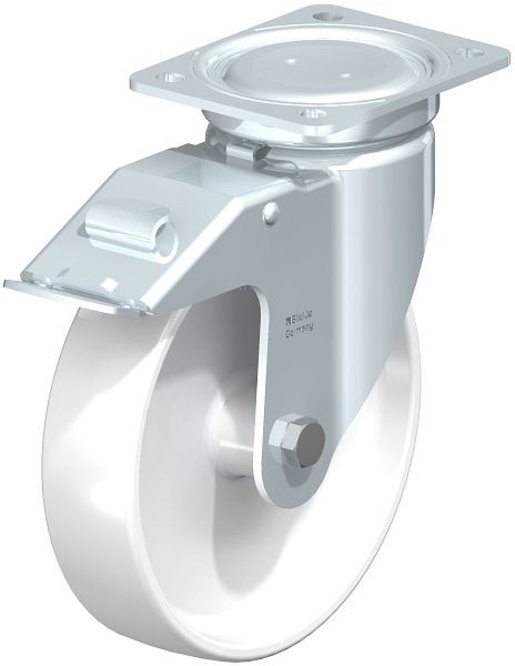 Blickle LU-PO 200G-FI Stahlblech-Lenkrolle, schwere, geschlossene Ausführung, mit Anschraubplatte & Feststeller, Polyamid, Weiß, 755120