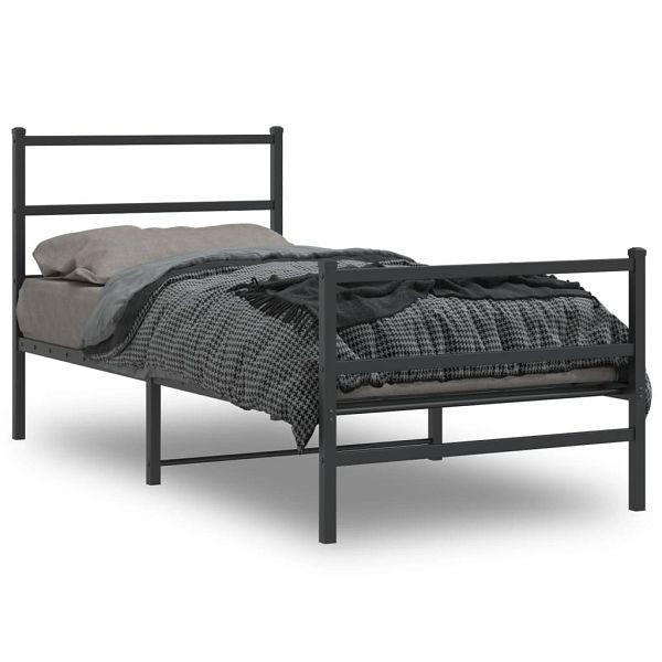 vidaXL Bettgestell mit Kopf- und Fußteil Metall Schwarz 90x190 cm, 355375