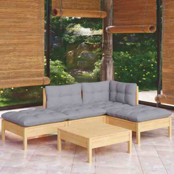 vidaXL 5-tlg. Garten-Lounge-Set mit Grauen Kissen Kiefernholz, 3096291