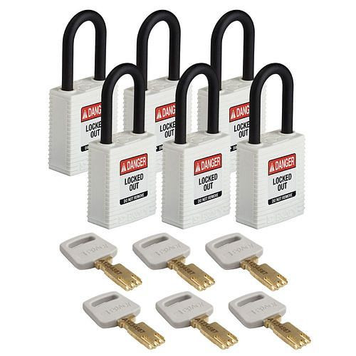 Brady Vorhängeschlösser Lockout, SafeKey aus Nylon, funkenfreies Gehäuse, VE: 6 Stück, weiß, 309097
