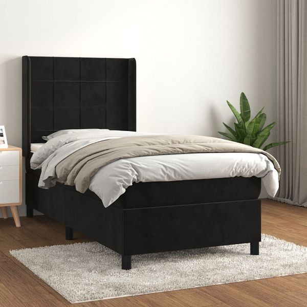 vidaXL Boxspringbett mit Matratze Schwarz 100x200 cm Samt, 3132665