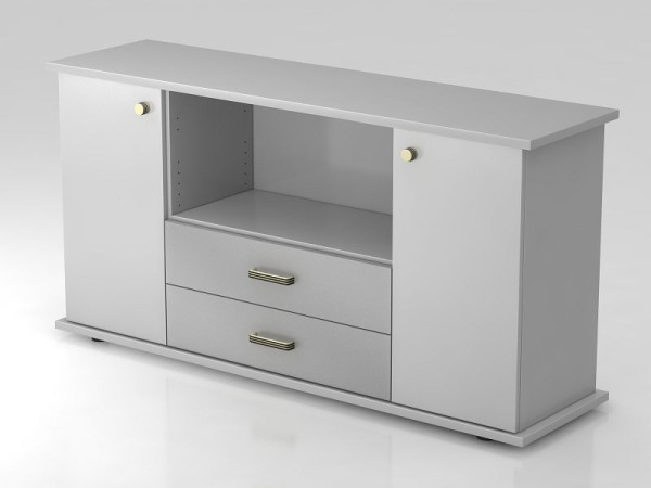 Hammerbacher Sideboard 2 Türen, 2, Schübe, Streifengriff Grau/Grau, 166,1x44,8x84 cm (BxTxH), VSBTS/5/5/SG