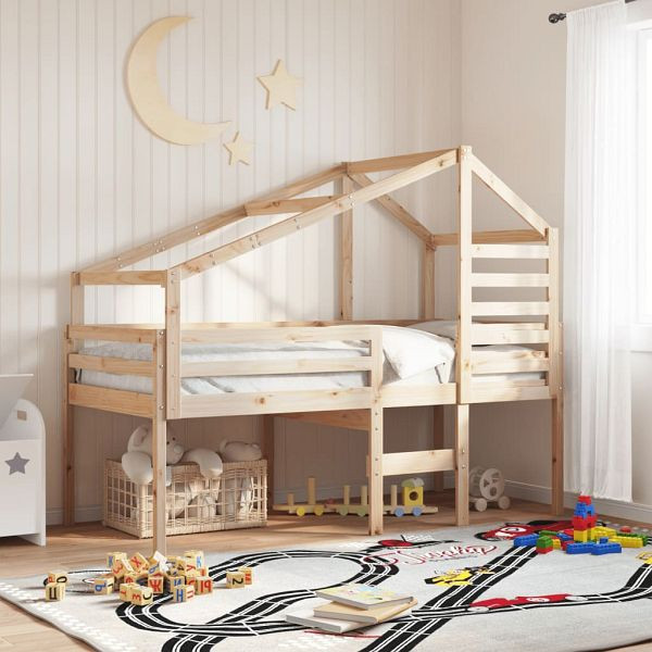 vidaXL Hochbett mit Dach 75x190 cm Massivholz Kiefer, 3281983