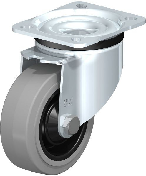 Blickle LK-POEV 100KD-1-SG Stahlblech-Lenkrolle, schwere Ausführung, mit Anschraubplatte, Elastik-Vollgummi, Grau, 850971