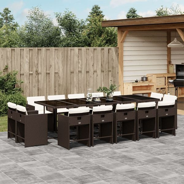 vidaXL 15-teilig Garten-Essgruppe mit Kissen Braun Poly Rattan, 3278000