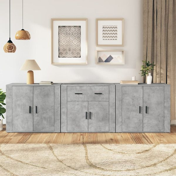 vidaXL Sideboards 3 Stück Betongrau Holzwerkstoff, 3185419