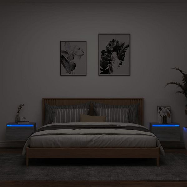 vidaXL Wand-Nachttische mit LED-Leuchten 2 Stück Grau Sonoma, 836837