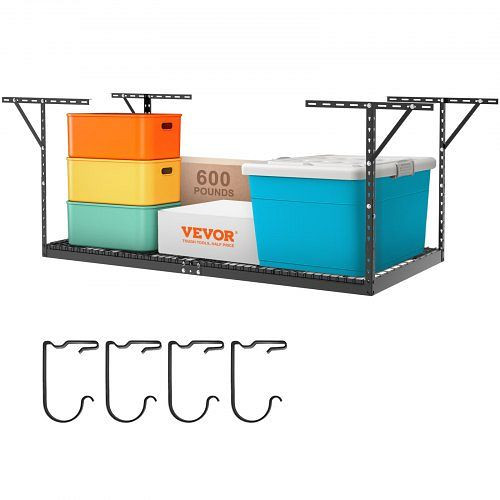 VEVOR Deckenregal, verstellbar, für Garage, 121,9 x 243,8 cm, Deckenregal, 600 lbs, Schwarz, CKTHBCWJZHS48CM3LV0