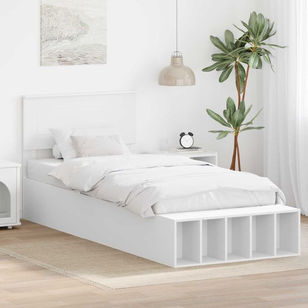vidaXL Bettrahmen mit Regal Weiß 75 x 190 cm Holzwerkstoff, 3408417