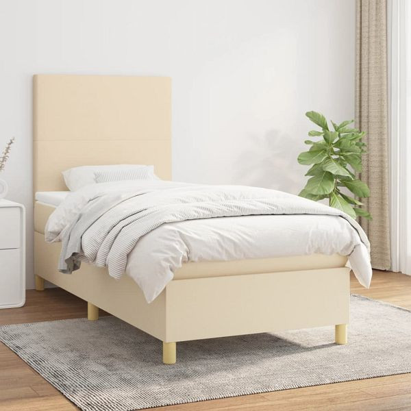 vidaXL Boxspringbett mit Matratze Creme 100x200 cm Stoff, 3142158