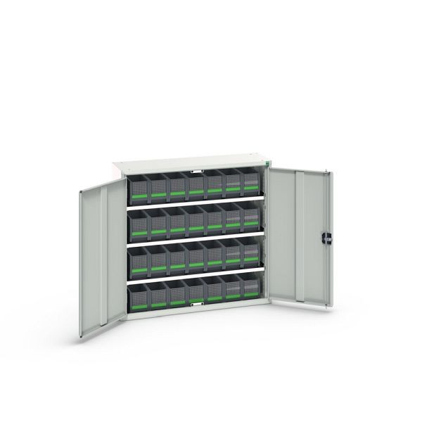 bott verso Magazinschrank, mit 3 Fachböden und 28 bottBoxen, BxTxH: 1050x350x1000mm, Lichtgrau, 16926506.16