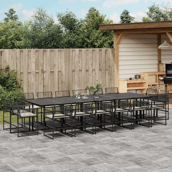 vidaXL 17-teilig Garten-Essgruppe mit Kissen Schwarz Poly Rattan, 3295017