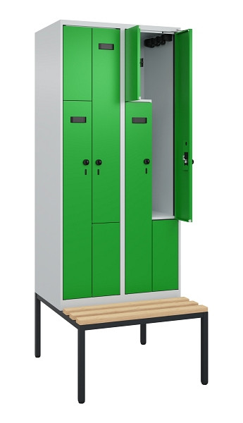 C+P Z-Spind Evolo PLUS, Bank, 4 Fächer, 2120x800x815mm, 7035/6037, Drehriegel, Sitzfläche Buche-Hartholz, Sitzbank, 0490537-224 S10004