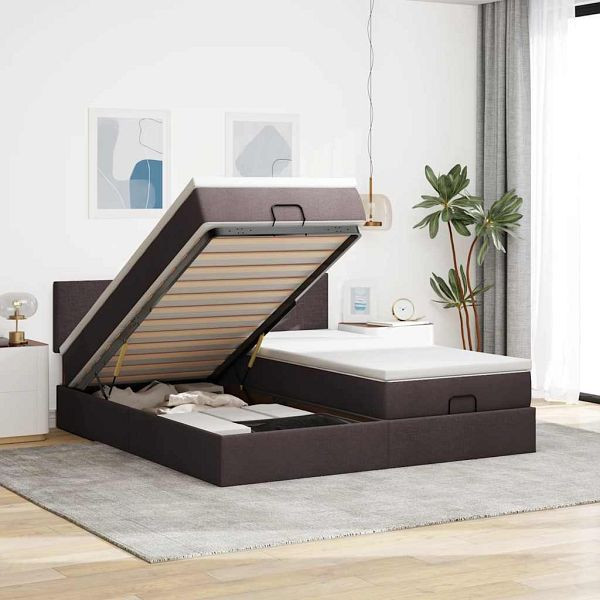 vidaXL Ottoman-Bett mit Matratzen Dunkelbraun 180x200 cm Stoff, 3311976