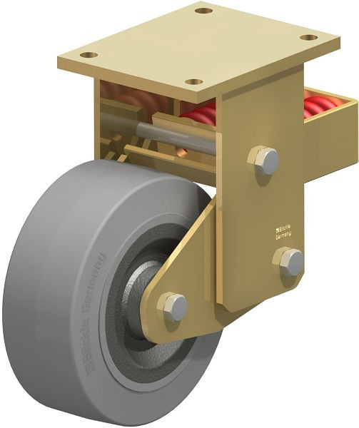 Blickle BSFN-SE 202K-SG Stahlgeschweißte Schwerlast-Bockrolle mit Stahlfeder, Elastik-Vollgummi, Grau, 682781