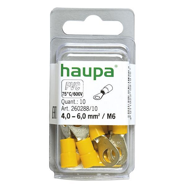 Haupa Ringkabelschuh gelb isoliert 4,0-6,0 mm² M6, VE: 10 Stück, 260288/10